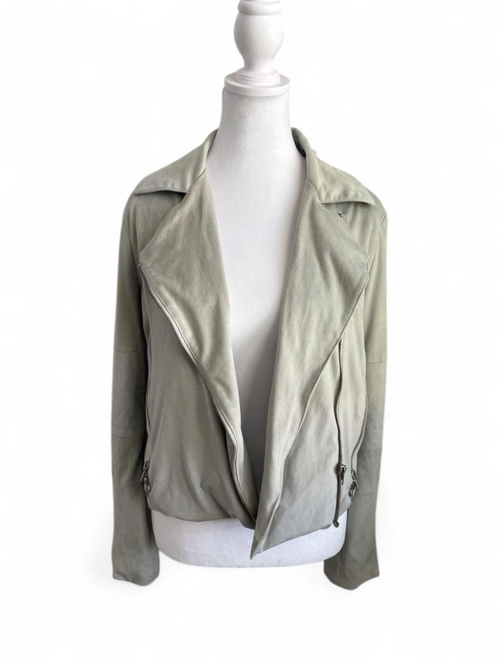 Shinestar Grey Draped Leather Faux Leather Jacket